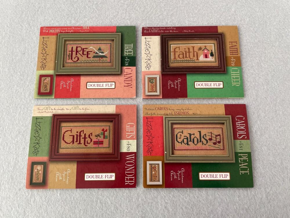 Lizzie Kate Christmas Double Flip Lot of 8 Cross Stitch Charts Patterns w/Charms